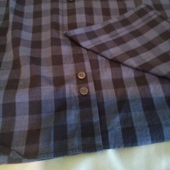 ALFANI SLIM FIT STRETCH XL 17.5" x 35" COTTON BUTTON UP BLUE BLACK BUFFALO CHECK - Picture 3 of 7